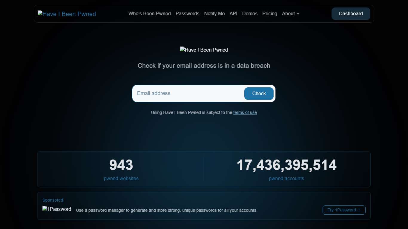 Have I Been Pwned: Check if your email address has been exposed in a data breach